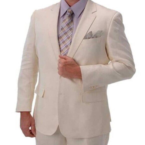 Linen Suit - Mens Summer Suits Ivory Big and Tall Color - Beach Wedding - Picture 1 of 2